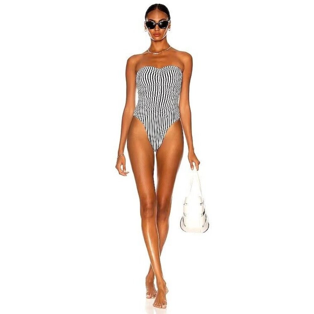 Norma Kamali Slinky Marissa One Piece Ivy & Black Stripe Swim - Picture 3 of 6